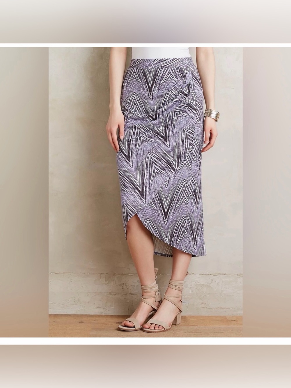 NWT Anthropologie Maeve Pull On Faux Wrap Lavender Black Midi Skirt Size S